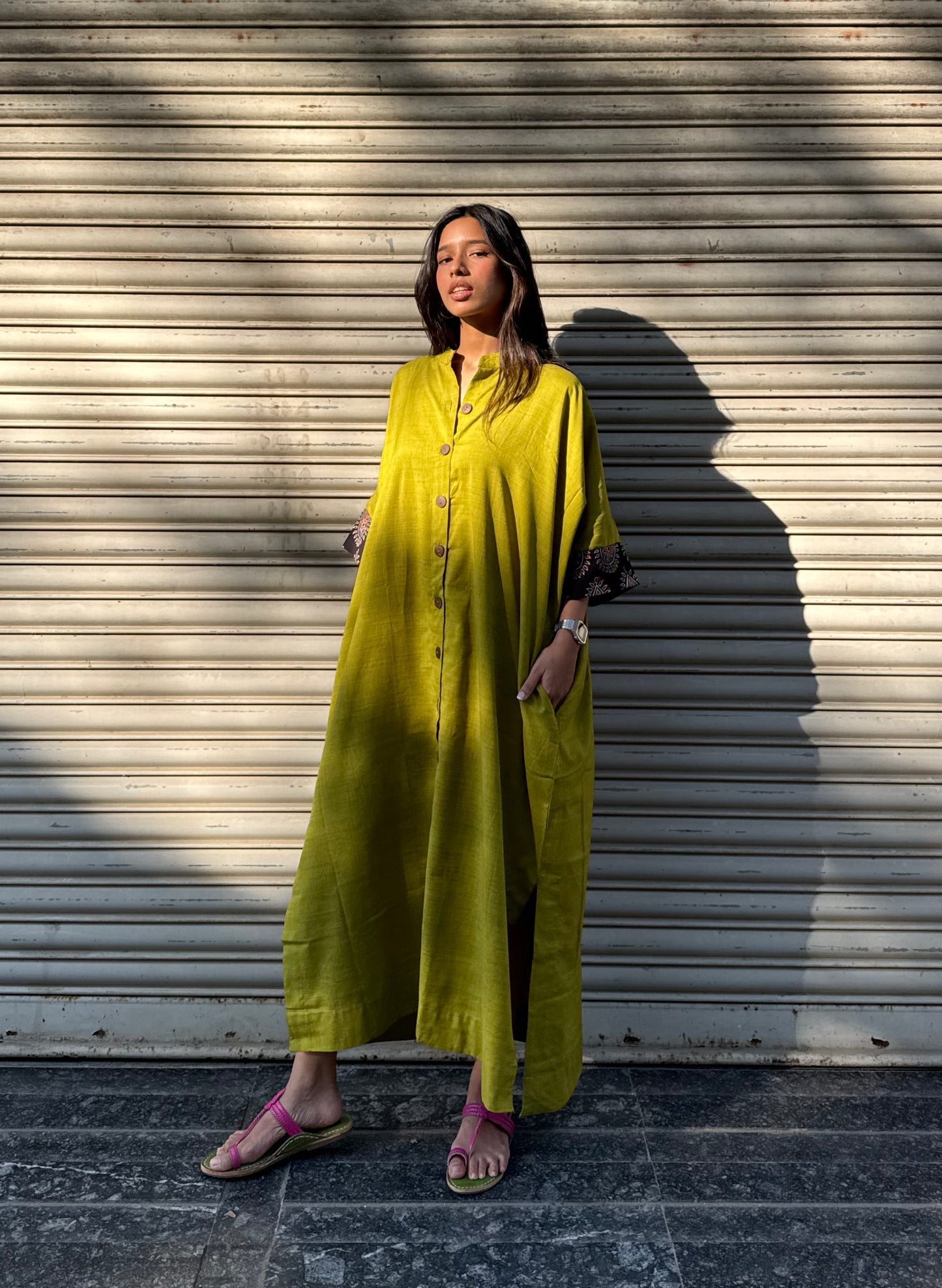 Parrot Cotton Kaftan Dress
