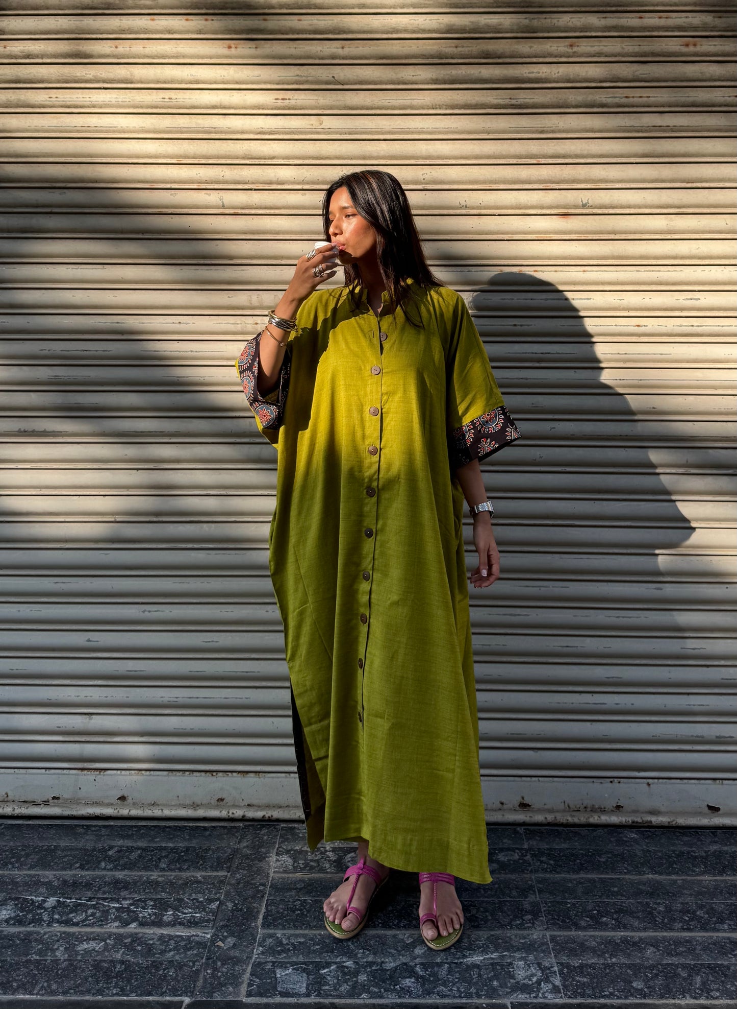 Parrot Cotton Kaftan Dress