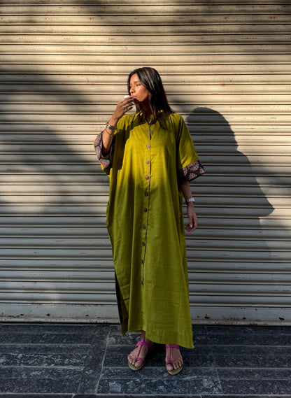 Parrot Cotton Kaftan Dress