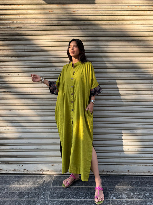 Parrot Cotton Kaftan Dress