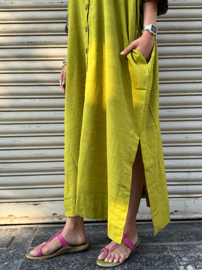 Parrot Cotton Kaftan Dress
