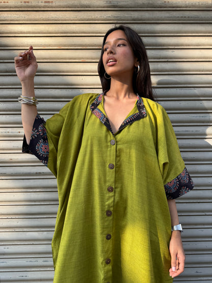 Parrot Cotton Kaftan Dress
