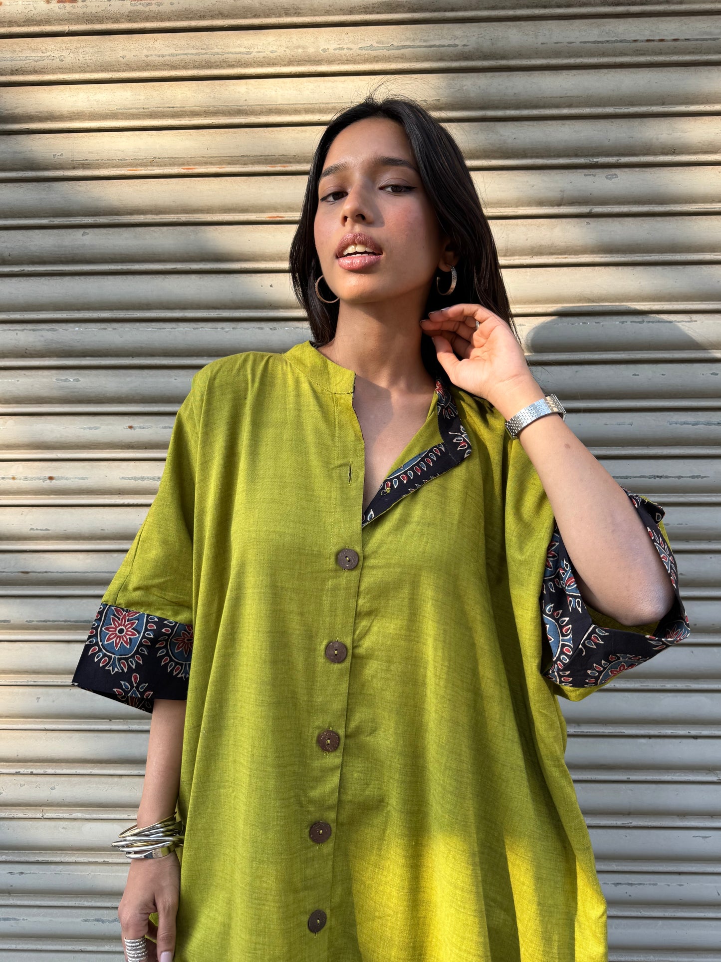 Parrot Cotton Kaftan Dress