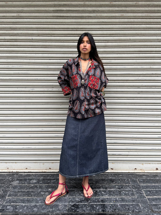 Coal Ajrakh Cotton Shirt