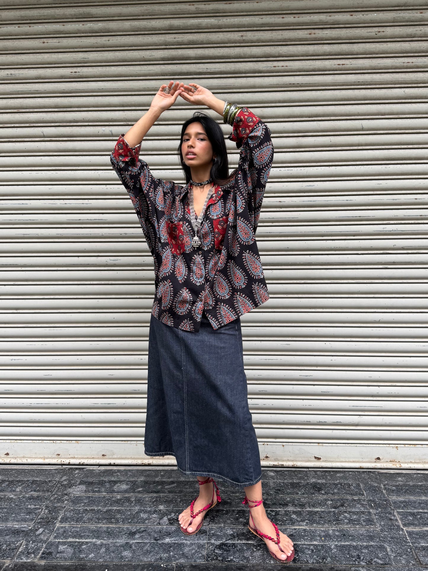 Coal Ajrakh Cotton Shirt