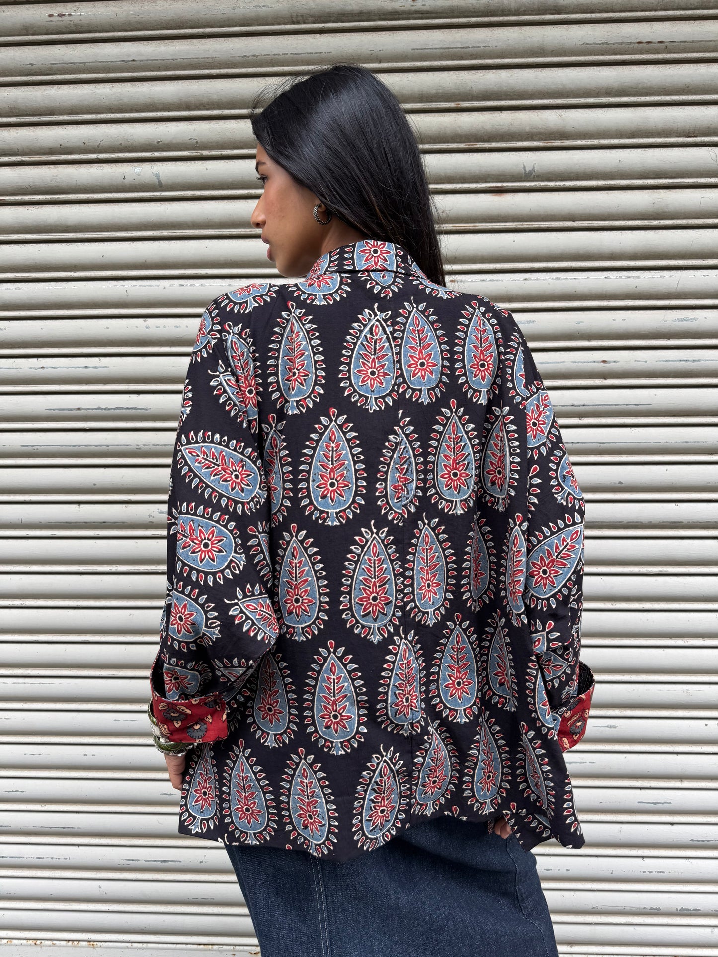 Coal Ajrakh Cotton Shirt
