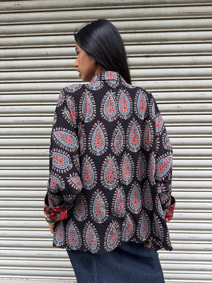 Coal Ajrakh Cotton Shirt