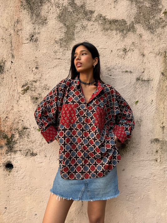 Coal Ajrakh Cotton Shirt