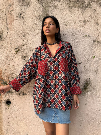 Coal Ajrakh Cotton Shirt