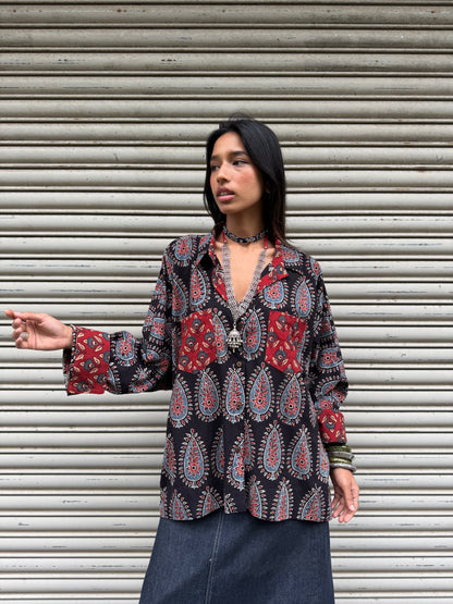 Coal Ajrakh Cotton Shirt