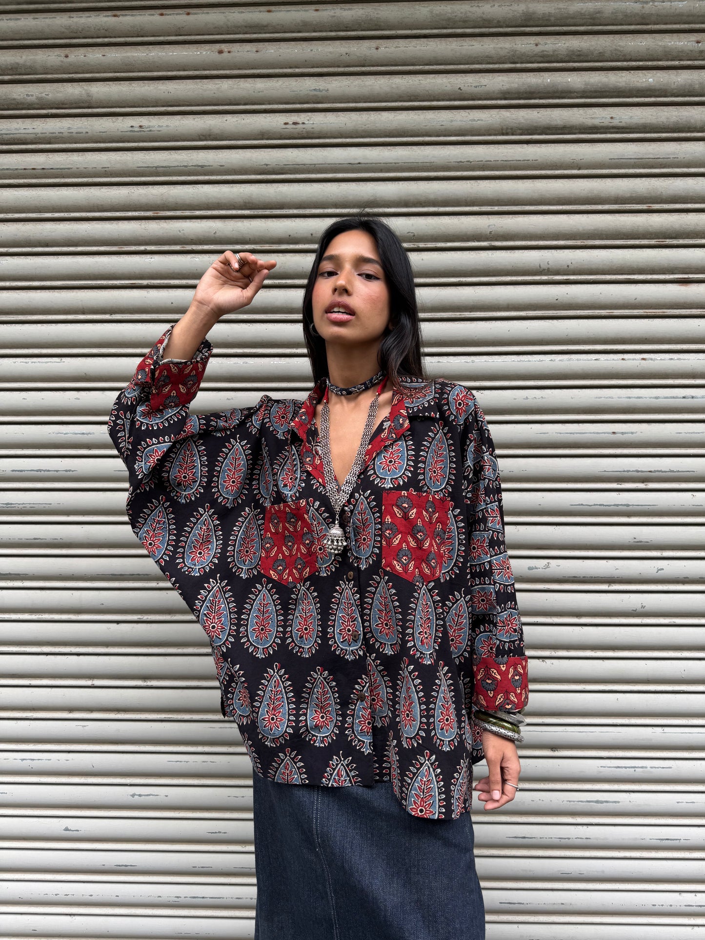 Coal Ajrakh Cotton Shirt