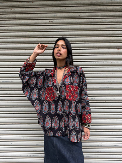 Coal Ajrakh Cotton Shirt