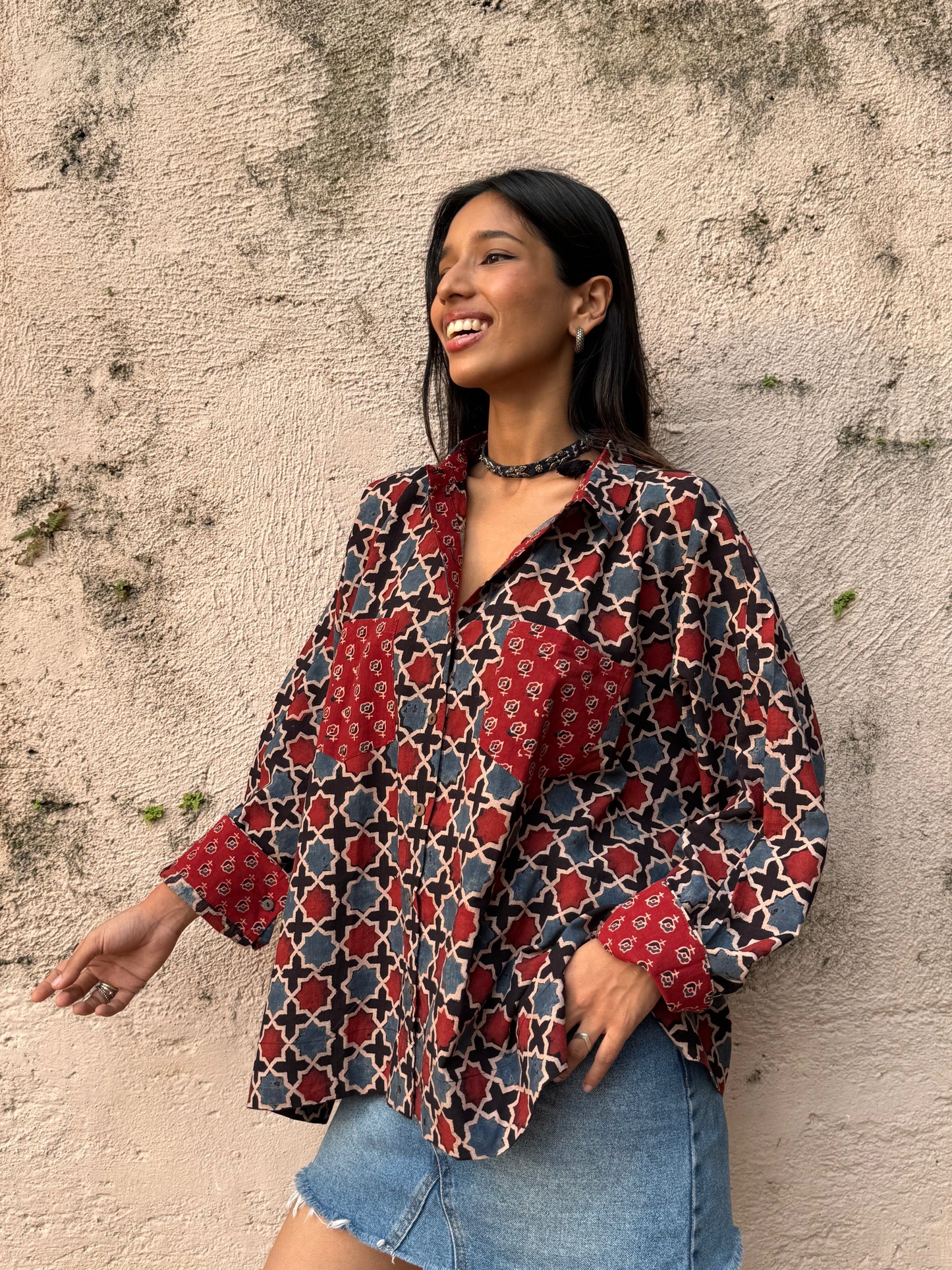 Coal Ajrakh Cotton Shirt