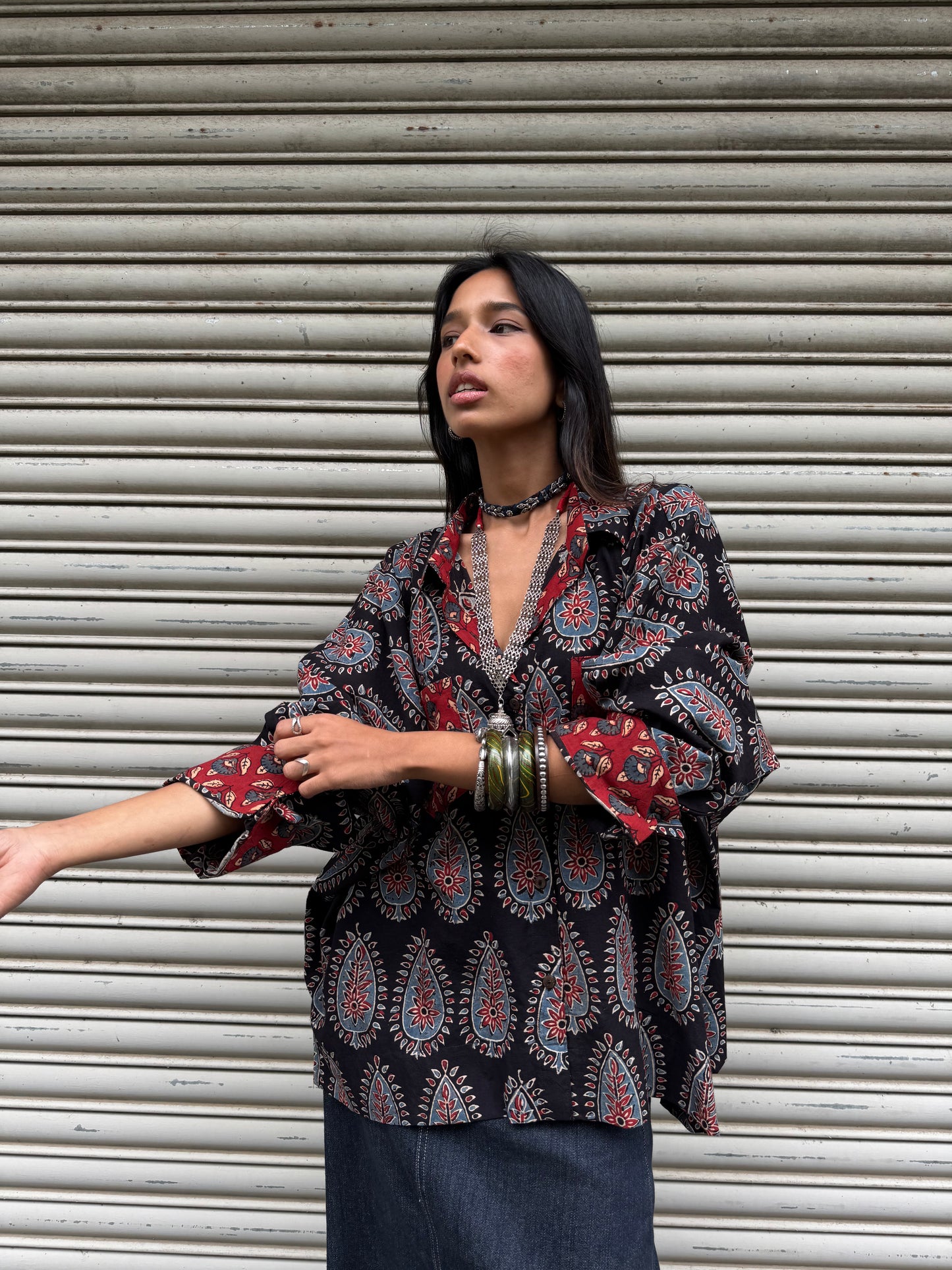 Coal Ajrakh Cotton Shirt