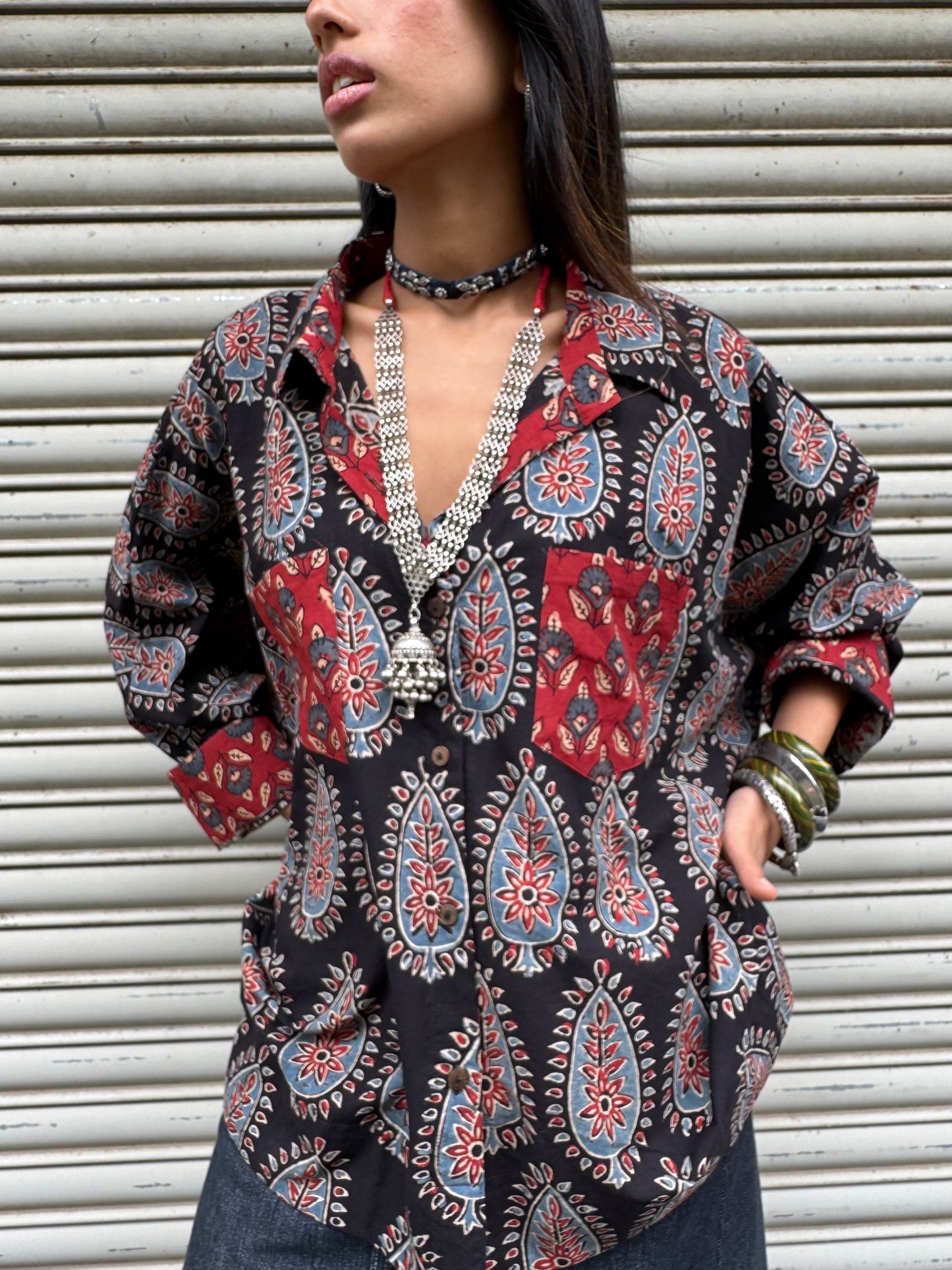 Coal Ajrakh Cotton Shirt