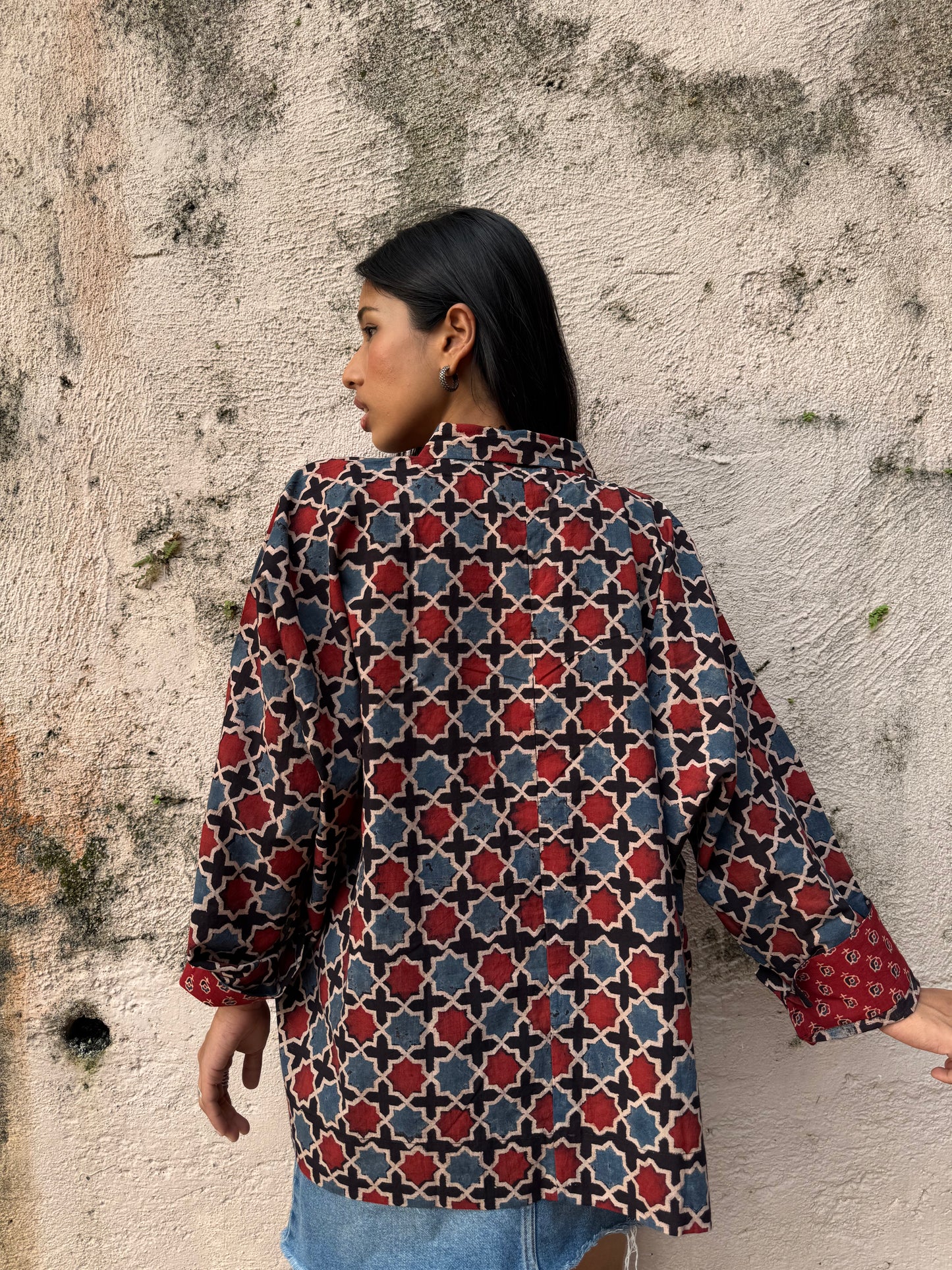 Coal Ajrakh Cotton Shirt