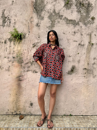 Rust Ajrakh Cotton Shirt