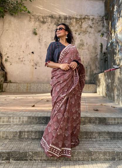 Mauve Mul Cotton saree