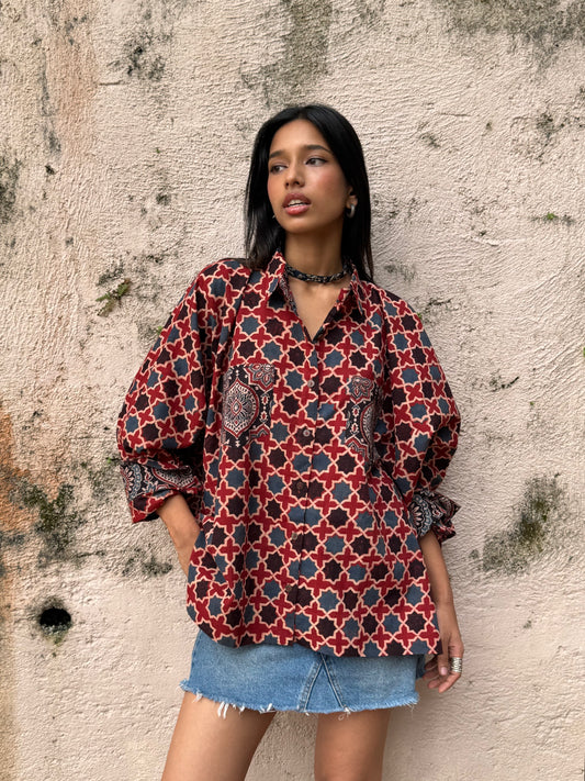 Rust Ajrakh Cotton Shirt