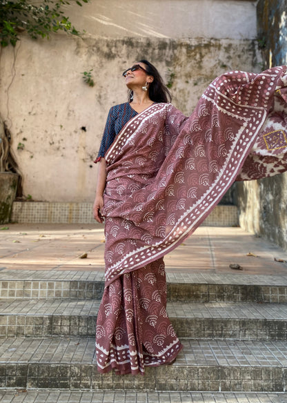 Mauve Mul Cotton saree