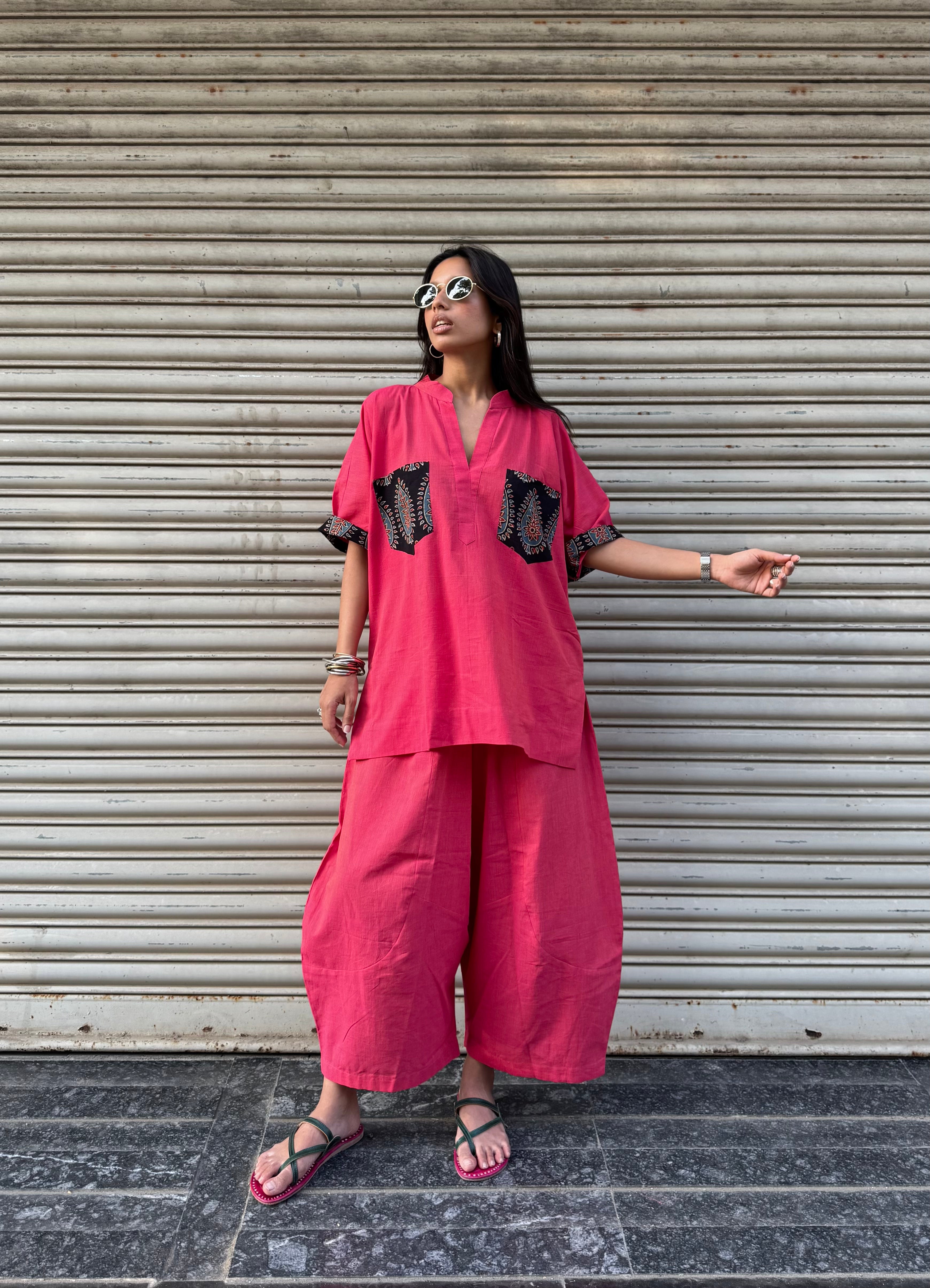 Peachy Cotton Co-ord with Balloon Pants