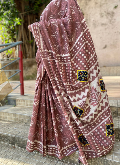Mauve Mul Cotton saree