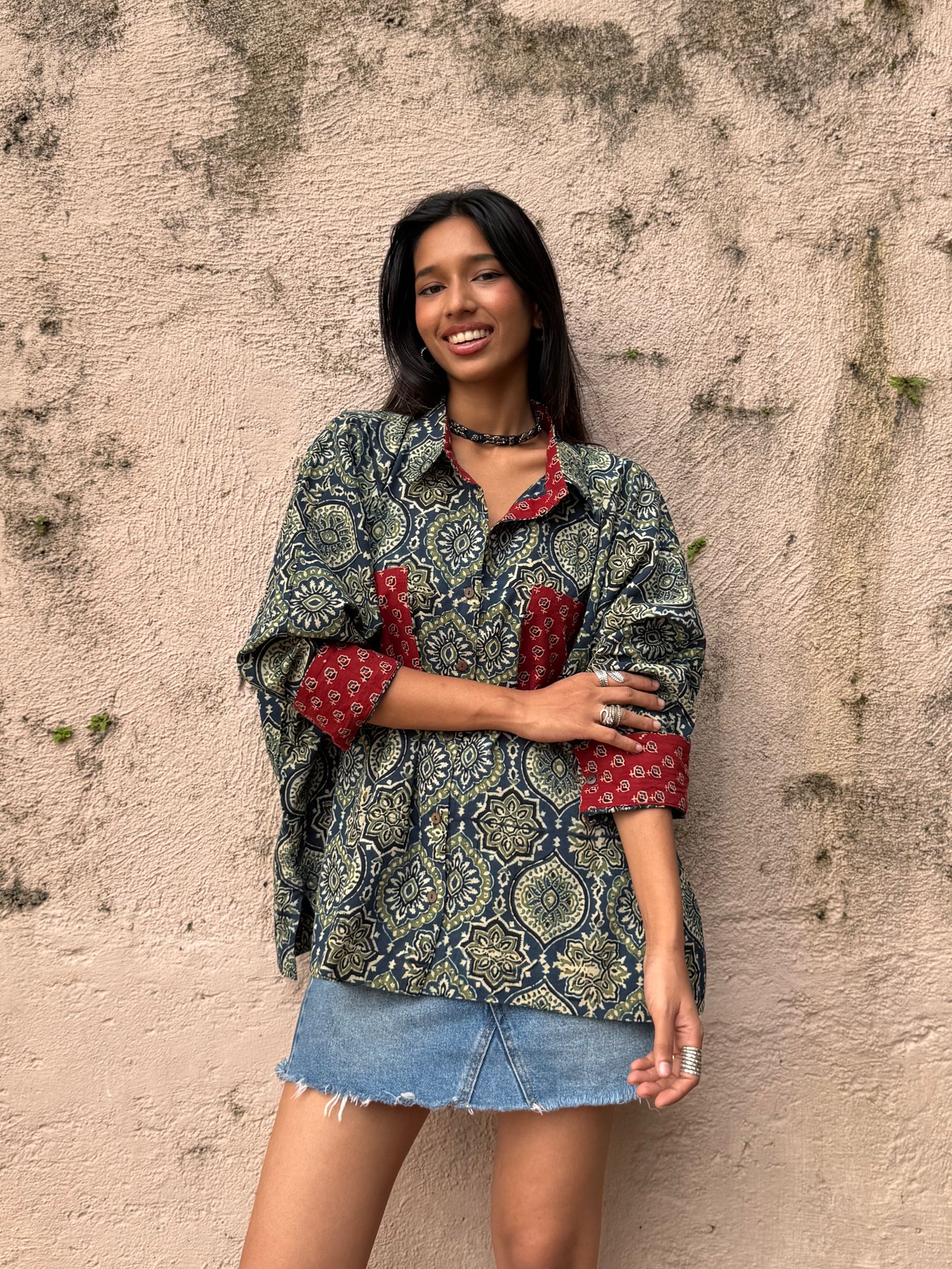 Teal Ajrakh Cotton Shirt