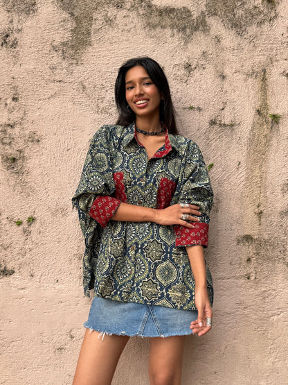 Teal Ajrakh Cotton Shirt