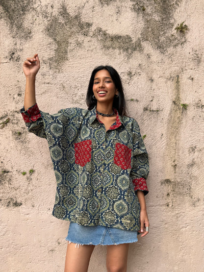 Teal Ajrakh Cotton Shirt