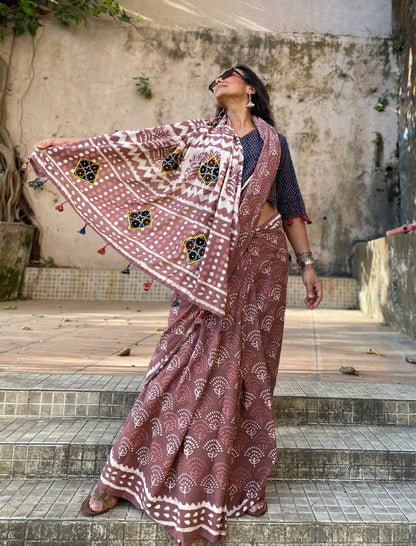 Mauve Mul Cotton saree