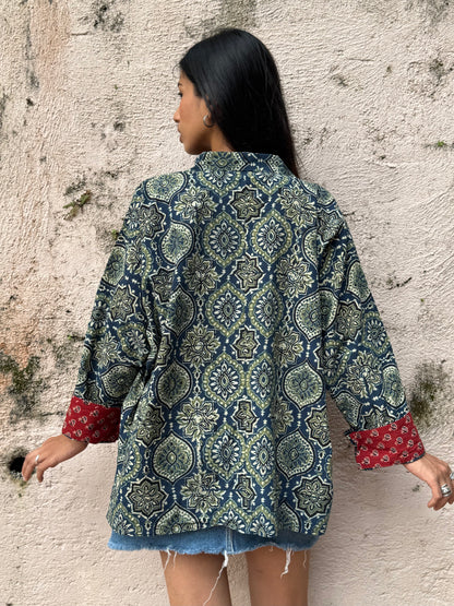 Teal Ajrakh Cotton Shirt