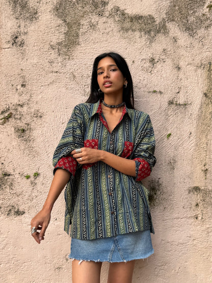 Azure Ajrakh Cotton Shirt