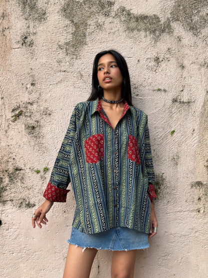 Azure Ajrakh Cotton Shirt