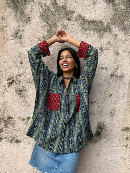 Azure Ajrakh Cotton Shirt