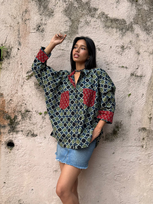 Cedar Ajrakh Cotton Shirt