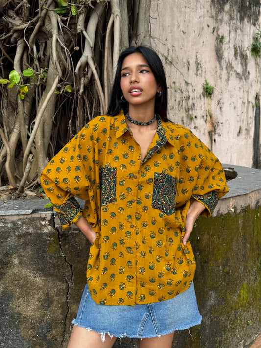 Saffron Ajrakh Cotton Shirt