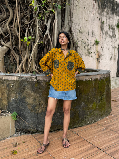 Saffron Ajrakh Cotton Shirt