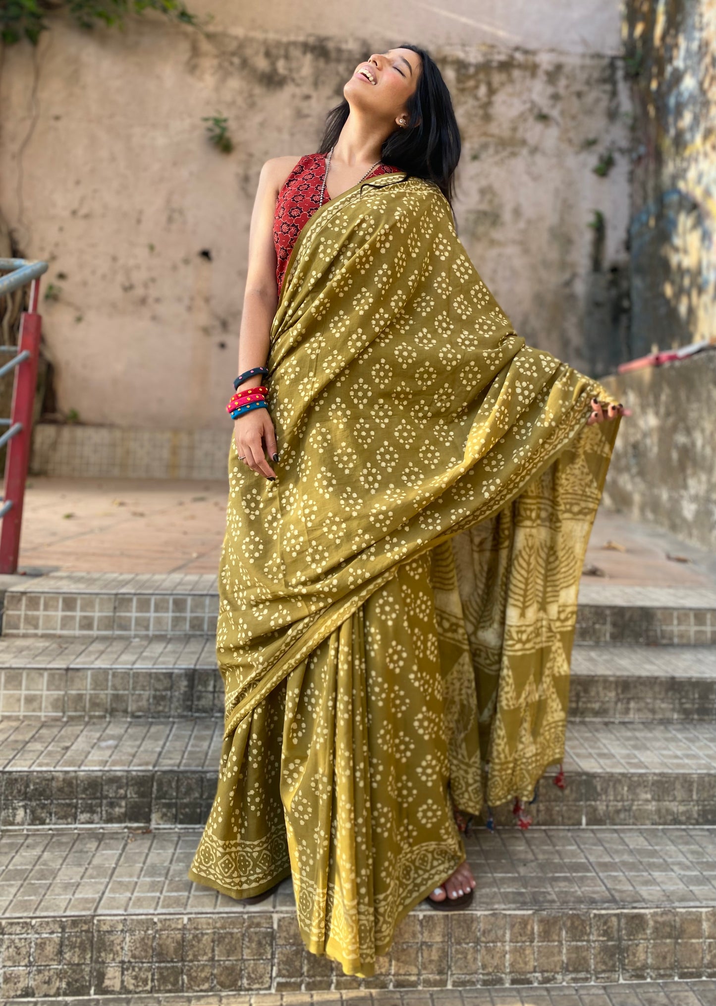 Mehendi green Mul Cotton saree