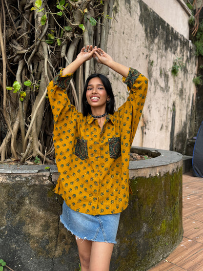 Saffron Ajrakh Cotton Shirt