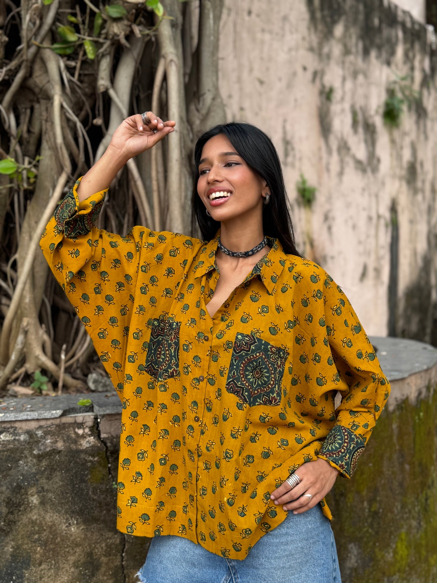 Saffron Ajrakh Cotton Shirt