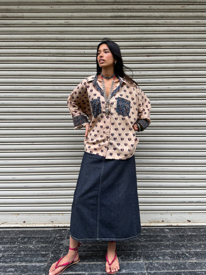 Chalk Ajrakh Cotton Shirt