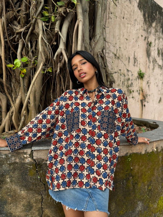 Ivory Ajrakh Cotton Shirt