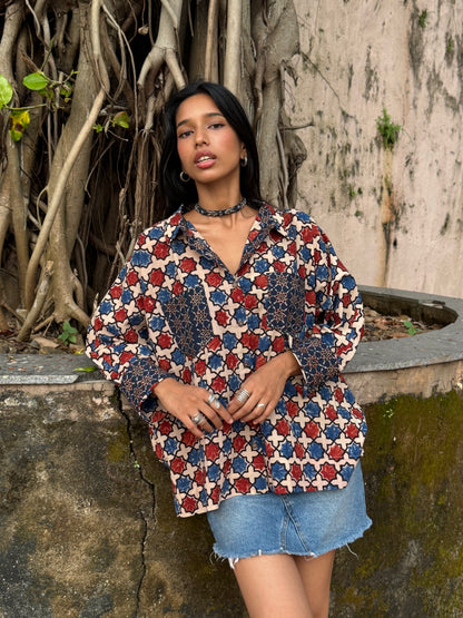 Ivory Ajrakh Cotton Shirt