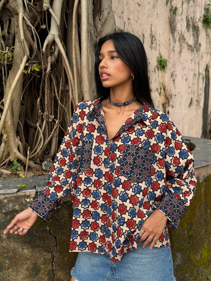 Ivory Ajrakh Cotton Shirt