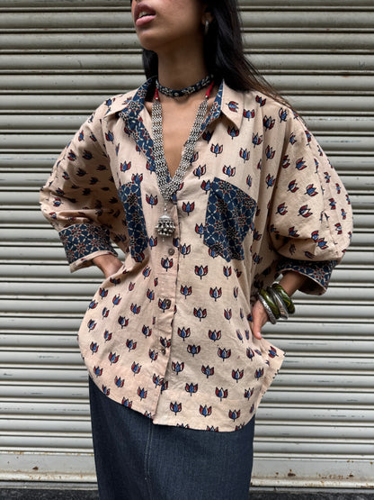 Chalk Ajrakh Cotton Shirt