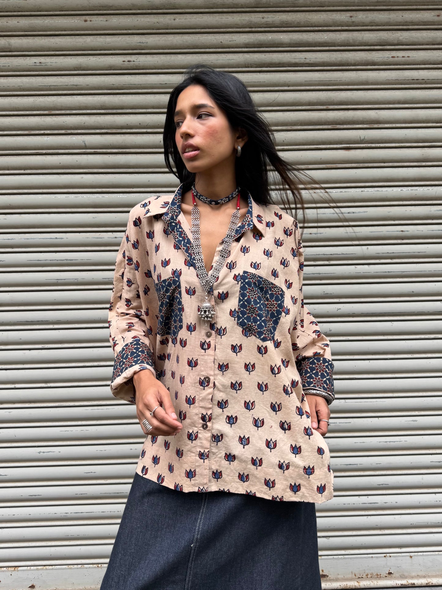 Chalk Ajrakh Cotton Shirt