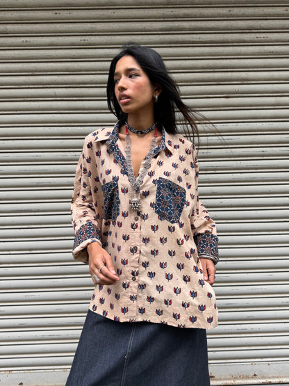 Chalk Ajrakh Cotton Shirt