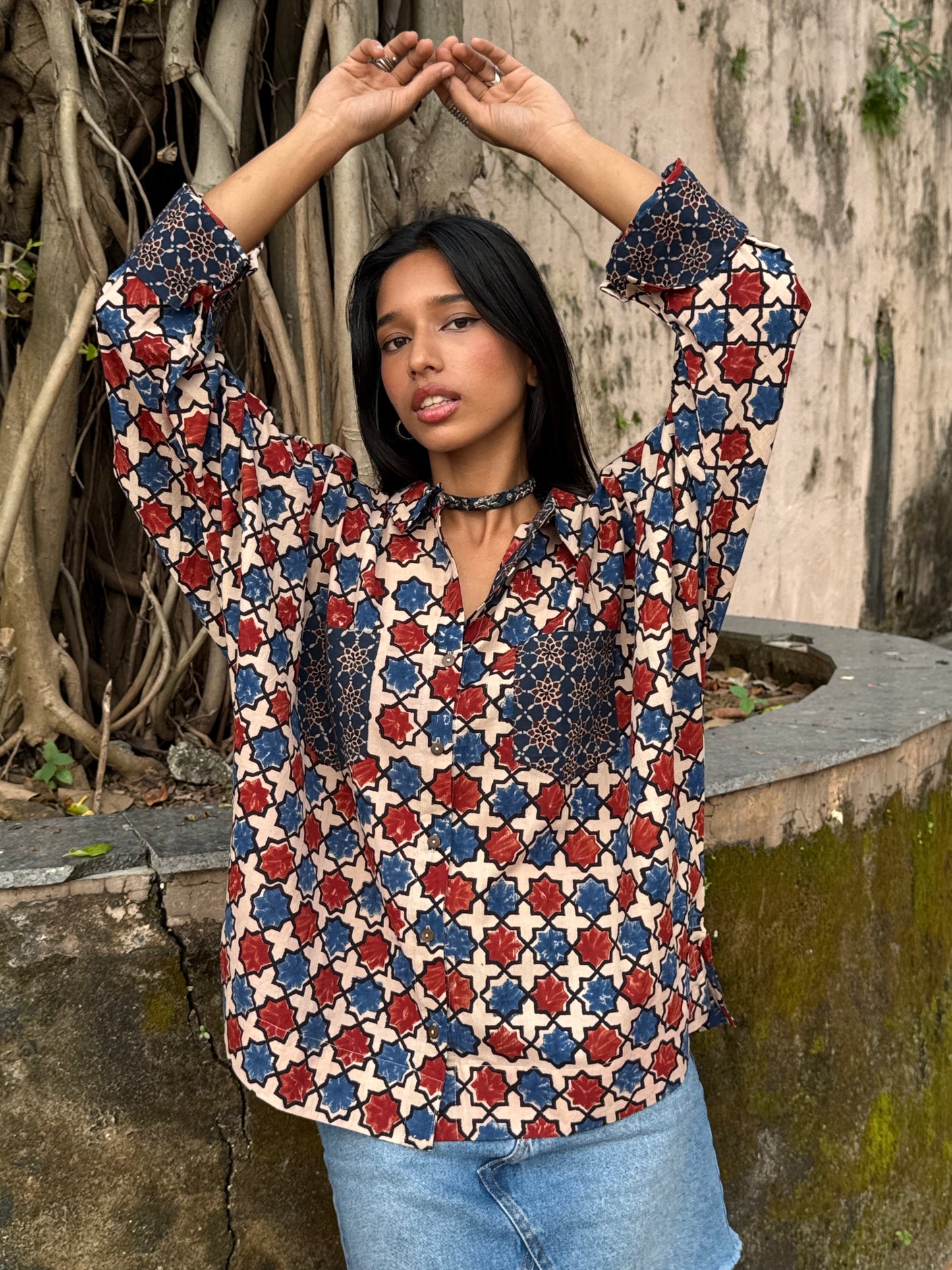 Ivory Ajrakh Cotton Shirt