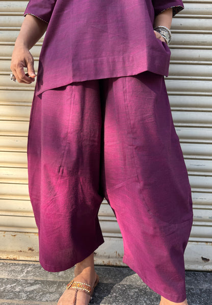 Wine Cotton Co-ord with Balloon Pants