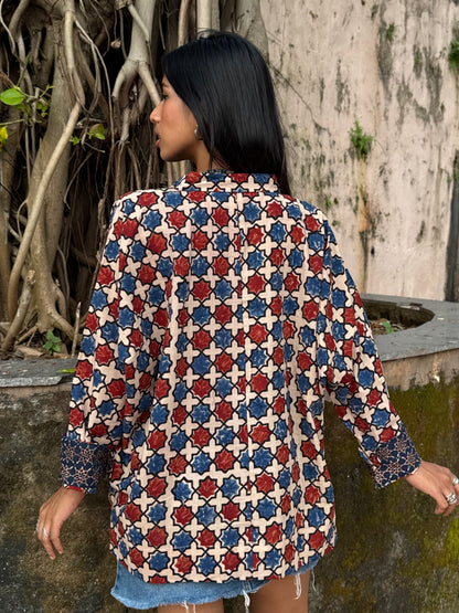 Ivory Ajrakh Cotton Shirt